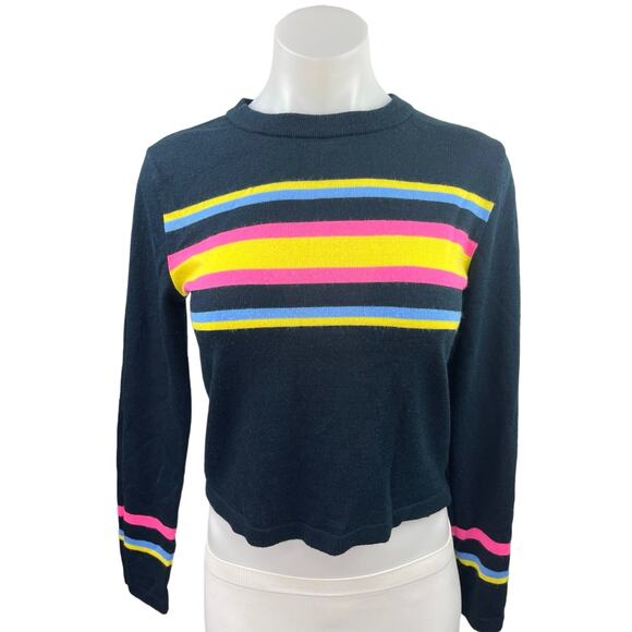 Asos Navy Multicolor Striped Crew Neck Long Sleeve Knit Pullover Sweater Top 2 - Picture 1 of 5